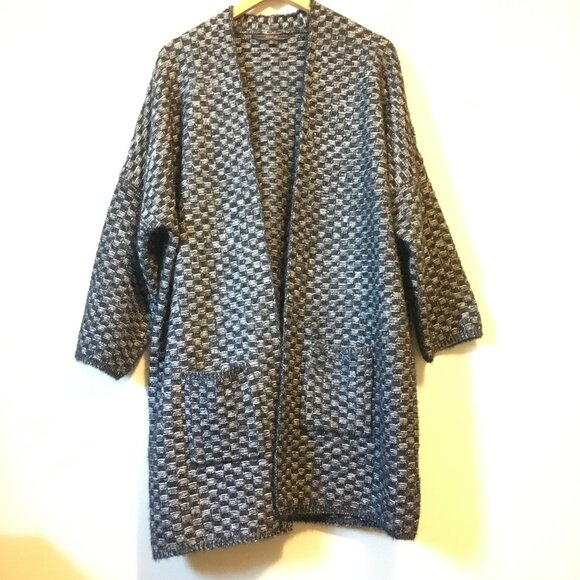 MaxSport Heavy Cozy Checkered Long Open Sweater Cardigan - Picture 7 of 16